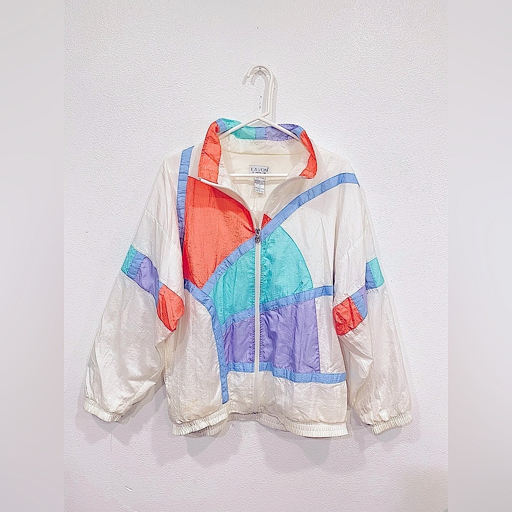 lavon — vintage pastel color-block nylon jacket + matching pants